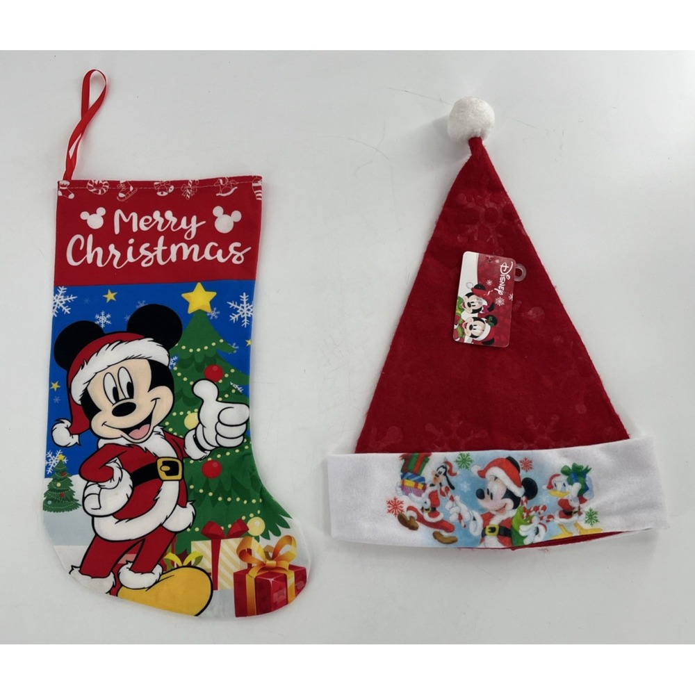 Vintage Disney Felt Christmas Stocking Santa Hat Mickey Mouse‎ Goofy Donald Duck